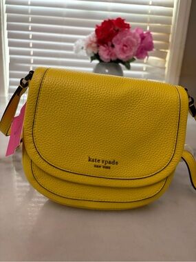 kate spade small Yellow Pebbled Leather Saddle Crossbody